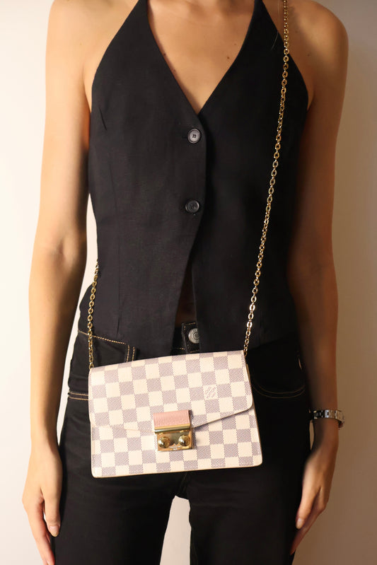 Louis Vuitton Croisette Chain Wallet Rose Ballerine Damier Azur Canvas