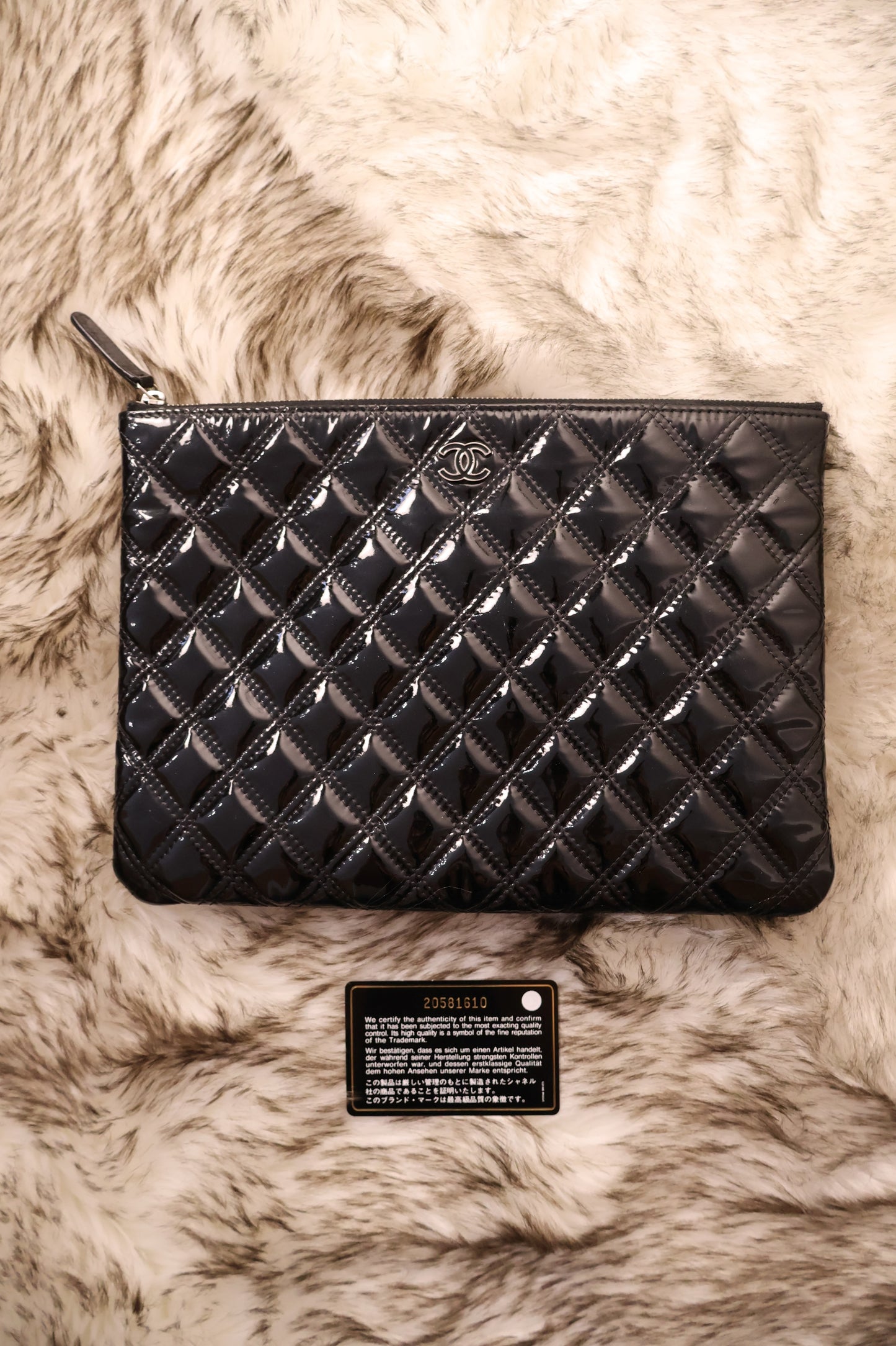 Chanel Medium Quilted Patent Double Stitch O Case Clutch