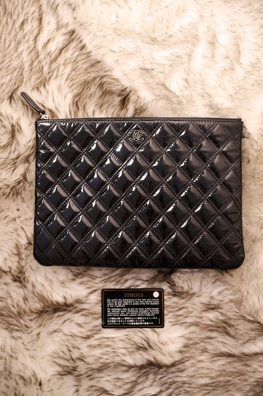 Chanel Medium Quilted Patent Double Stitch O Case Clutch