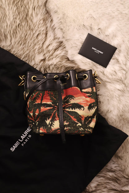Saint Laurent Small Palm Tree Print Canvas Emmanuelle Bucket Bag