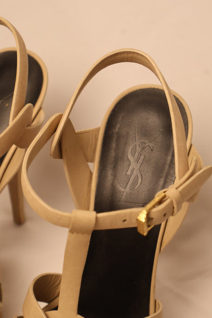 Saint Laurent Tribute Platform Sandals in Dark Beige