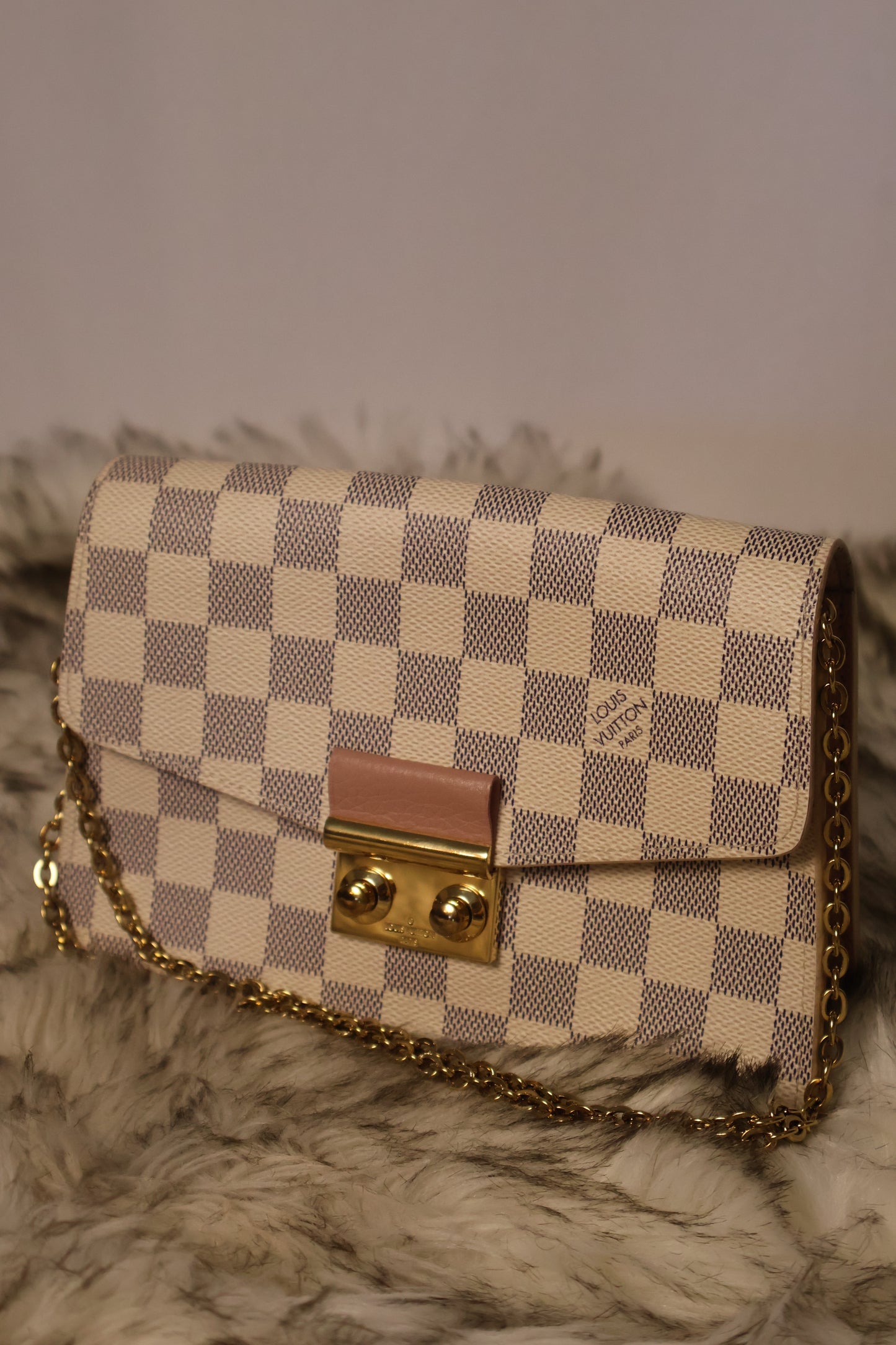 Louis Vuitton Croisette Chain Wallet Rose Ballerine Damier Azur Canvas