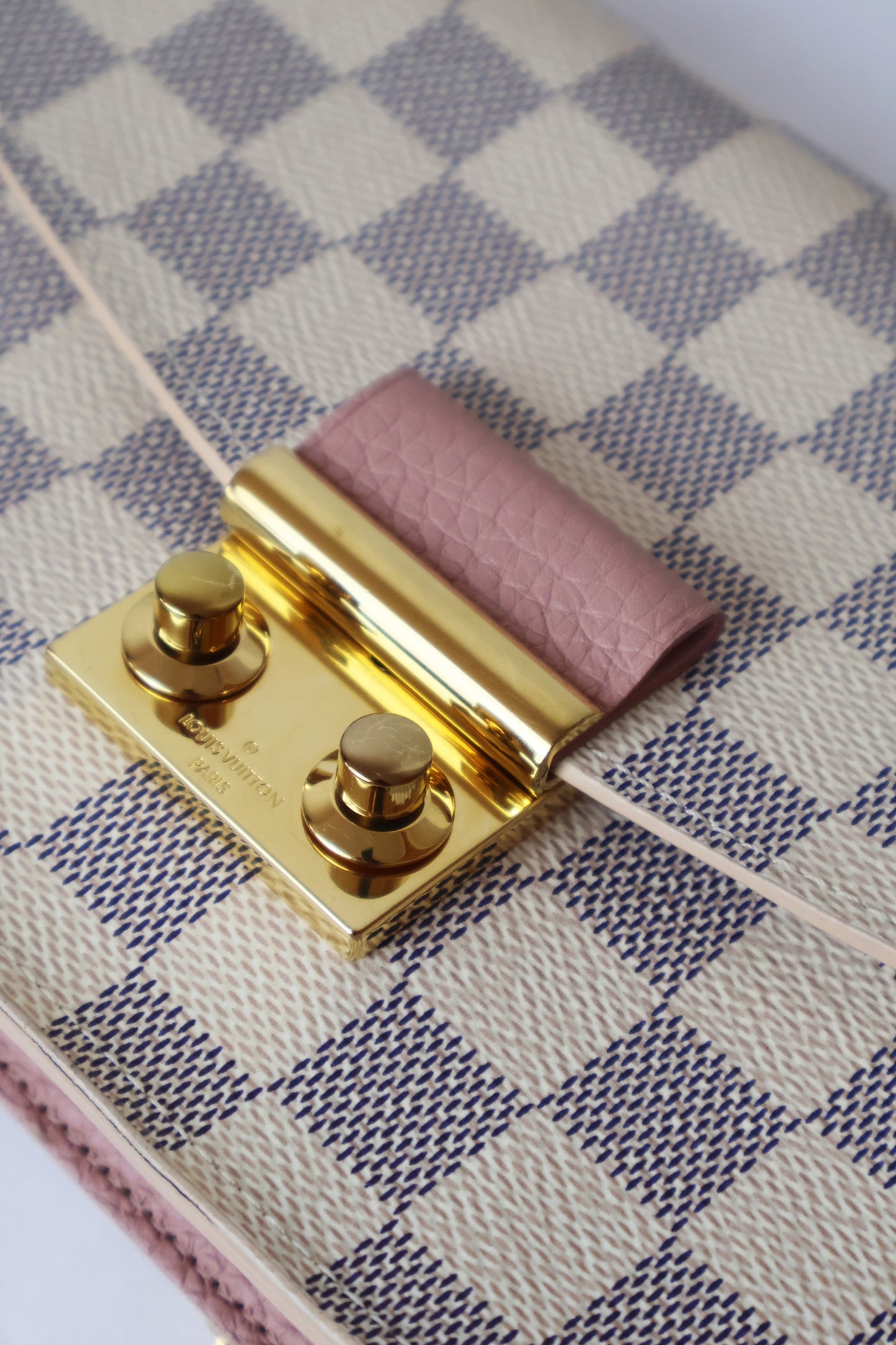 Louis Vuitton Croisette Chain Wallet Rose Ballerine Damier Azur Canvas