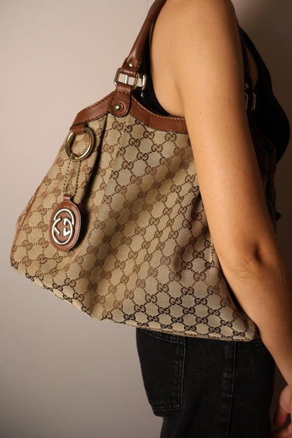 Gucci GG Canvas Sukey Brown Tote Bag