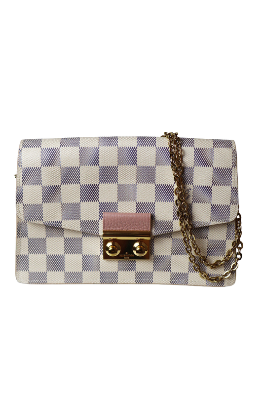 Louis Vuitton Croisette Chain Wallet Rose Ballerine Damier Azur Canvas