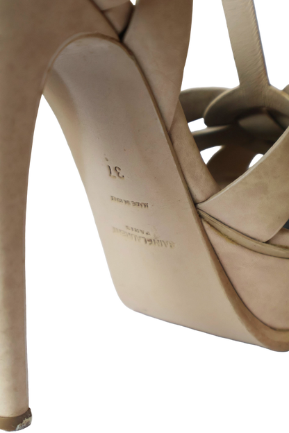 Saint Laurent Tribute Platform Sandals in Dark Beige