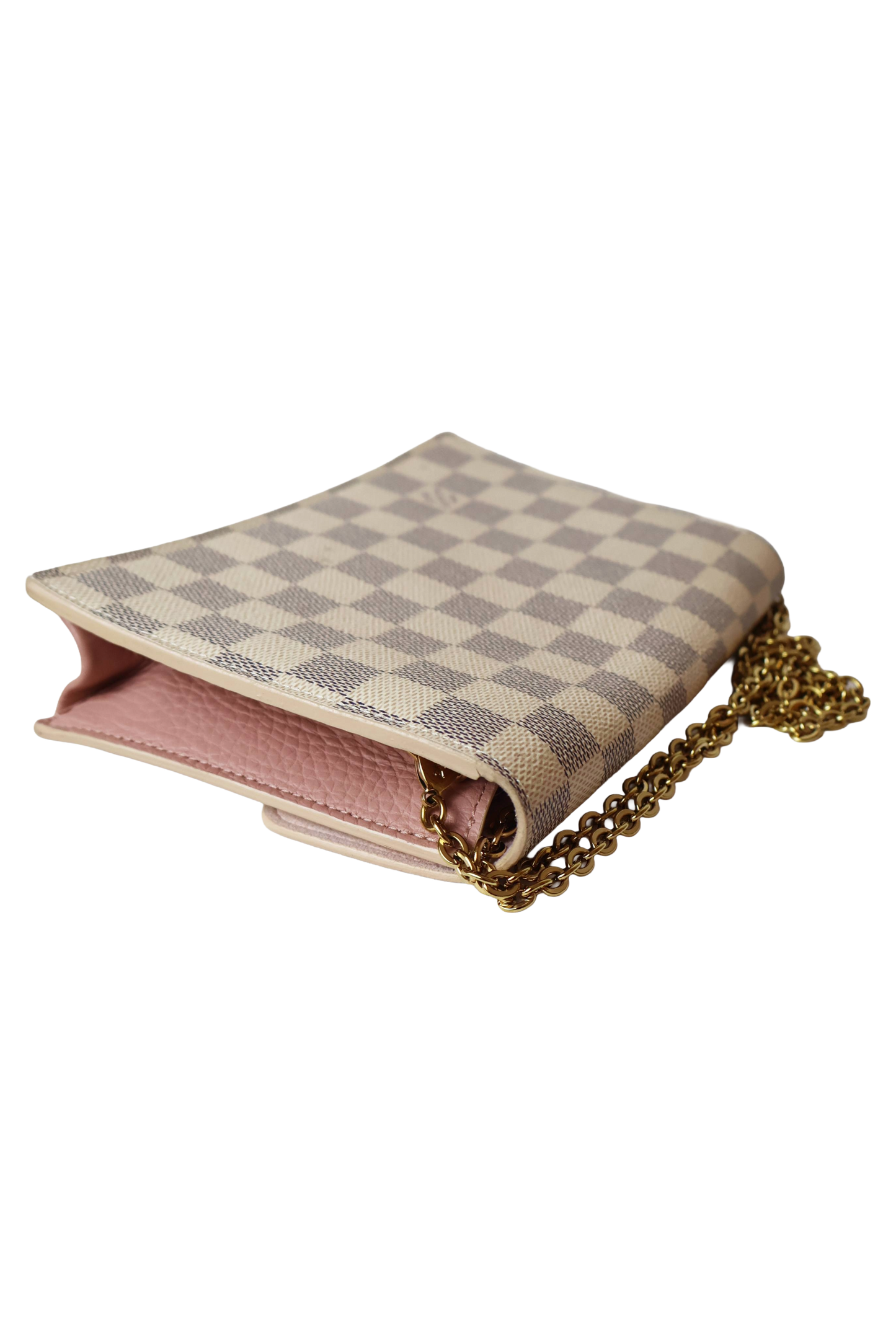 Louis Vuitton Croisette Chain Wallet Rose Ballerine Damier Azur Canvas