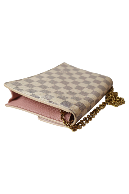 Louis Vuitton Croisette Chain Wallet Rose Ballerine Damier Azur Canvas