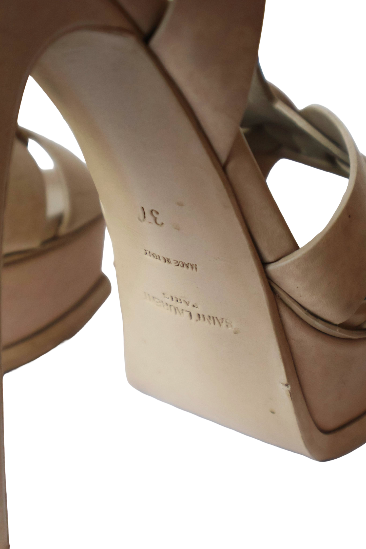 Saint Laurent Tribute Platform Sandals in Dark Beige