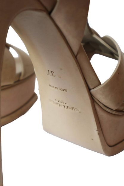 Saint Laurent Tribute Platform Sandals in Dark Beige