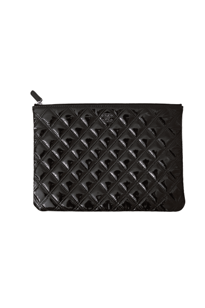 Chanel Medium Quilted Patent Double Stitch O Case Clutch