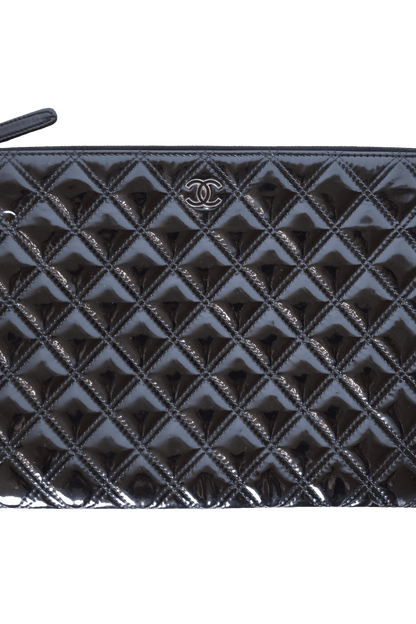 Chanel Medium Quilted Patent Double Stitch O Case Clutch