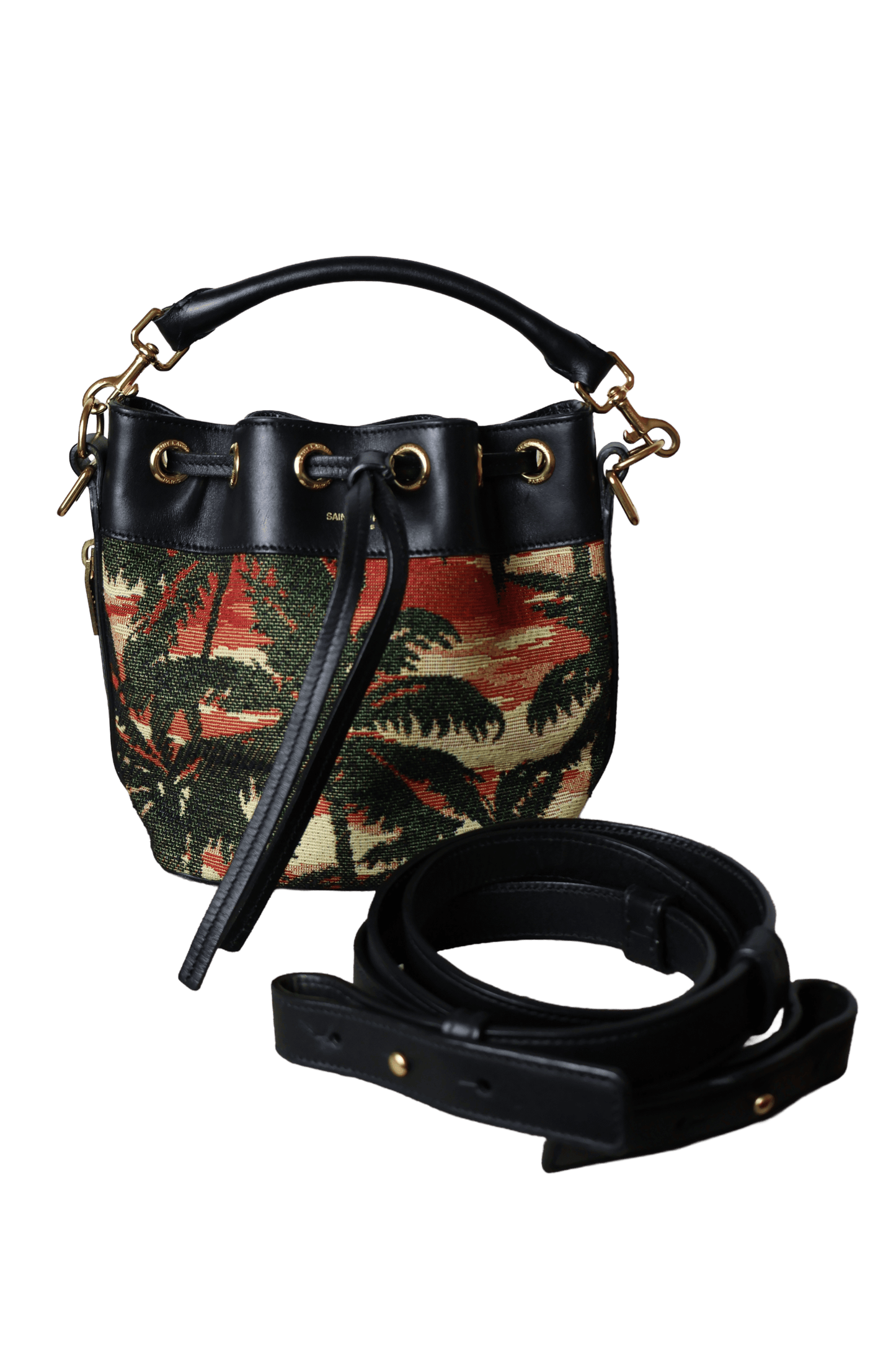 Saint Laurent Small Palm Tree Print Canvas Emmanuelle Bucket Bag
