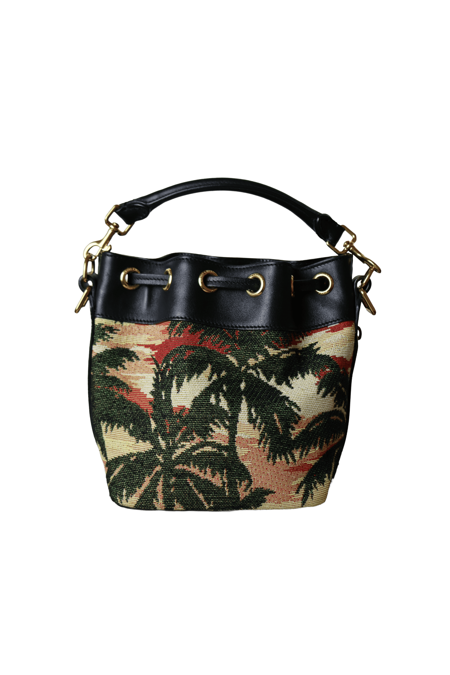 Saint Laurent Small Palm Tree Print Canvas Emmanuelle Bucket Bag