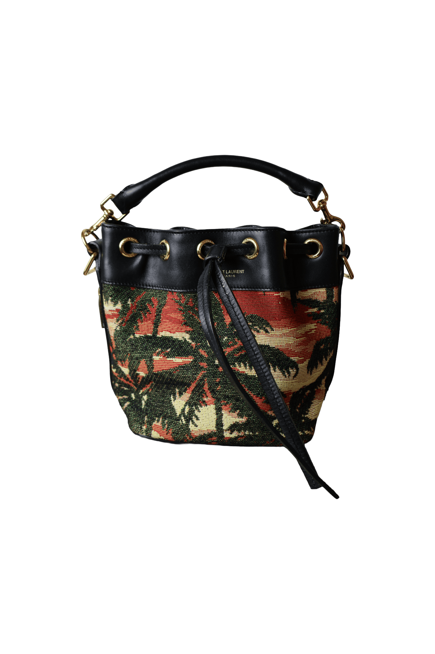 Saint Laurent Small Palm Tree Print Canvas Emmanuelle Bucket Bag
