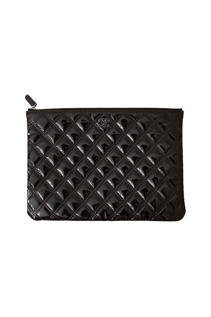 Chanel Medium Quilted Patent Double Stitch O Case Clutch