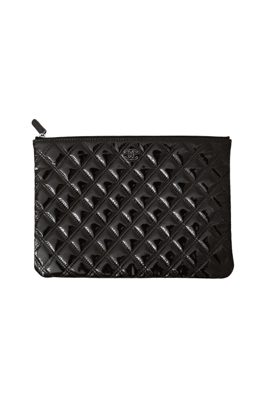 Chanel Medium Quilted Patent Double Stitch O Case Clutch