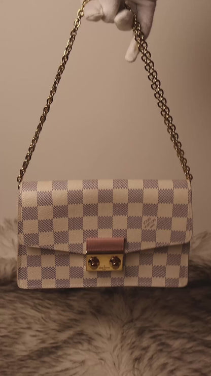 Louis Vuitton Croisette Chain Wallet Rose Ballerine Damier Azur Canvas